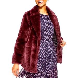 Boden Burgundy Wine Faux Fur Coat